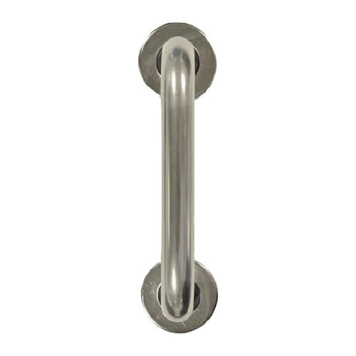 Round Bar D Pull Handles on Round Rose Concealed Fixing Satin Aluminium